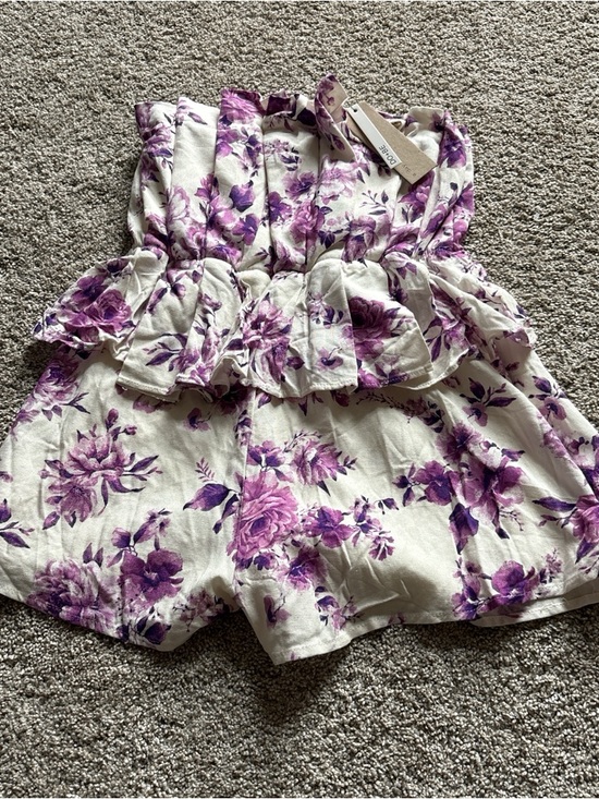 DO+BE Pants - DO+BE Purple and White Floral Strapless Romper